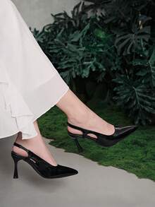 CUCCOO BIZCHIC Nude Color Patent Leather Stiletto High Heel Women Pumps - Black - View 5