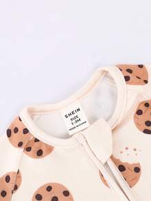 Baby Boy Cookie Print Double-Sided Zipper Long Sleeve Romper Pajamas - Yellow - View 4