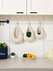1个手工编织壁挂篮，天然亚麻收纳篮，波西米亚风格，创意壁挂收纳袋，水滴形，花园植物盆栽容器，可存放水果、蔬菜、大蒜和洋葱、鲜花，厨房装饰，花园装饰，适合家居客厅和厨房装饰，具有自然气息，工艺篮，婚礼礼品装饰篮。 - 棕色 - 查看 4