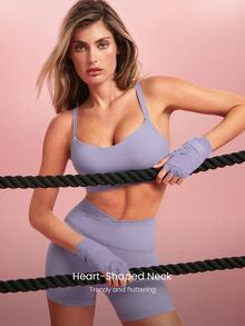 GLOWMODE FeatherFit™ Double-Strap Heart-Shaped Neck Sports Bra Low Impact Yoga Daily Fall Winter - Dusty Purple - View 4