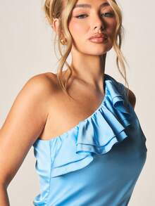 MISSGUIDED One Shoulder Ruffle Detail Top With Asymmetric Neckline And Sleeveless Design For Spring Summer Casual Elegant Occasions - Blue - View 5