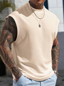 Manfinity CasualCool Men's Solid Color Stand Collar Casual Versatile Commuting Pullover Top - Apricot - View 4