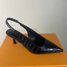 CUCCOO BIZCHIC Giày cao gót nữ thanh lịch, cài nút, gót mỏng, quai hậu, đa năng. - màu đen - Xem 9