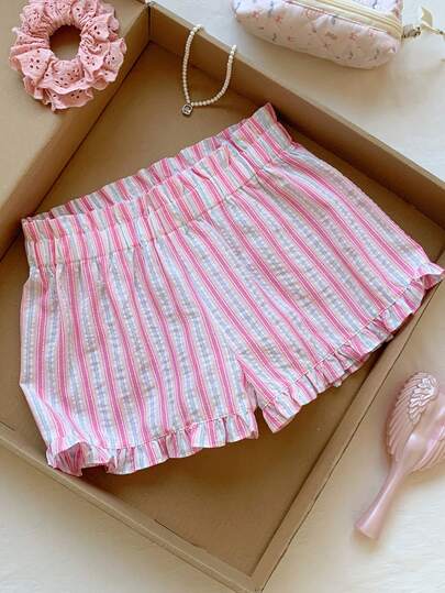 Comfortcana 2026 New Arrival Spring/Summer Women's Striped Elastic Waist Casual Versatile Daily Wear Shorts Summer Outfits For Women Spring Clothes Women Beach Outfits For Women Beach Shorts Going Out Outfits Vacation Outfits Women Pink Shorts