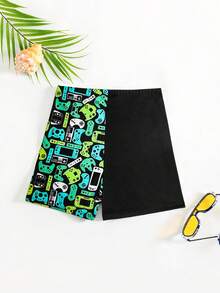 Tween Boy's Video Game Controller Print Beach Shorts/Swim Trunks - Multicolor - View 2