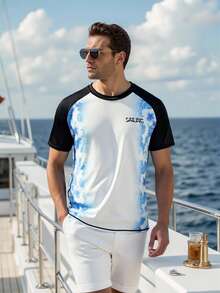 Manfinity VDAYZ Men's Minimalist Printed Round Neck Short Sleeve Rash Guard - White - View 5