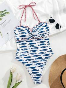Swim Mod Đồ bơi nữ thời trang và dễ thương, váy liền thân cổ yếm xếp ly họa tiết kẻ caro chất liệu đặc biệt, thích hợp cho nghỉ dưỡng, tiệc tùng, du thuyền, mùa xuân/hè. - Nhiều màu - Xem 3