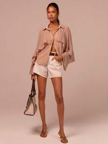 COSMINA Women's Elegant Long Sleeve Ruffle Flowy Blouse,Autumn Dusty Rose Bohemian Loose Top,Versatile For Brunch,Commute,Vacation,Office,Date Beige Shirt - Khaki - View 3