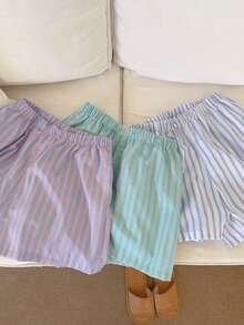INAWLY Quần short kẻ sọc cỡ lớn, kiểu dáng thường ngày, đa năng. - Nhiều màu - Xem 1