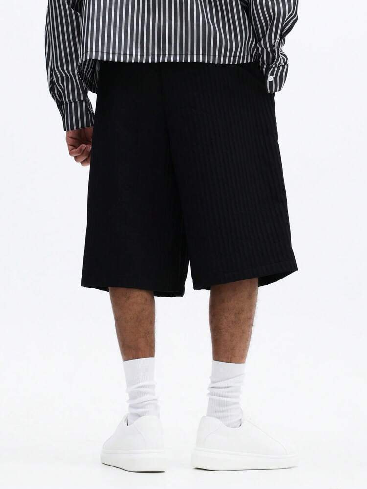 SUMWON Shorts en jean mi-longs avec jambes larges de style bermuda, texture plissée, style décontracté pour l'été