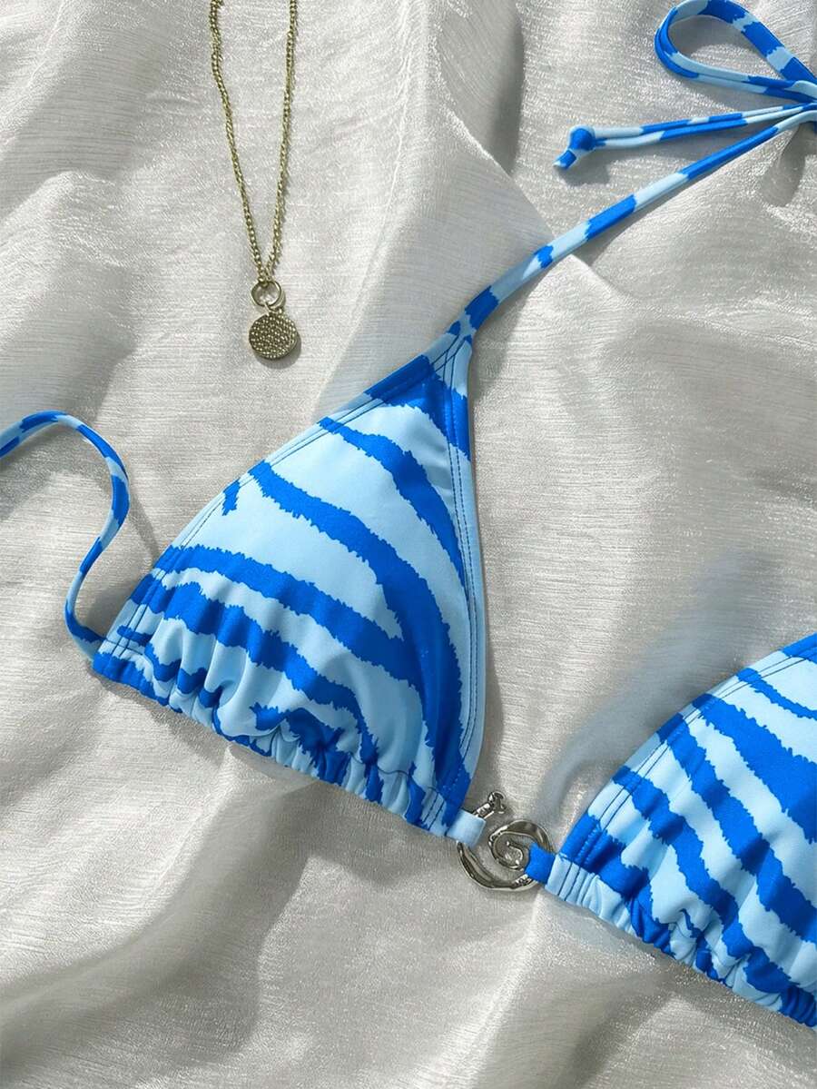 Swim Vcay Leopard Print Beaded Decorated Bikini Top - Multicolor - View 1