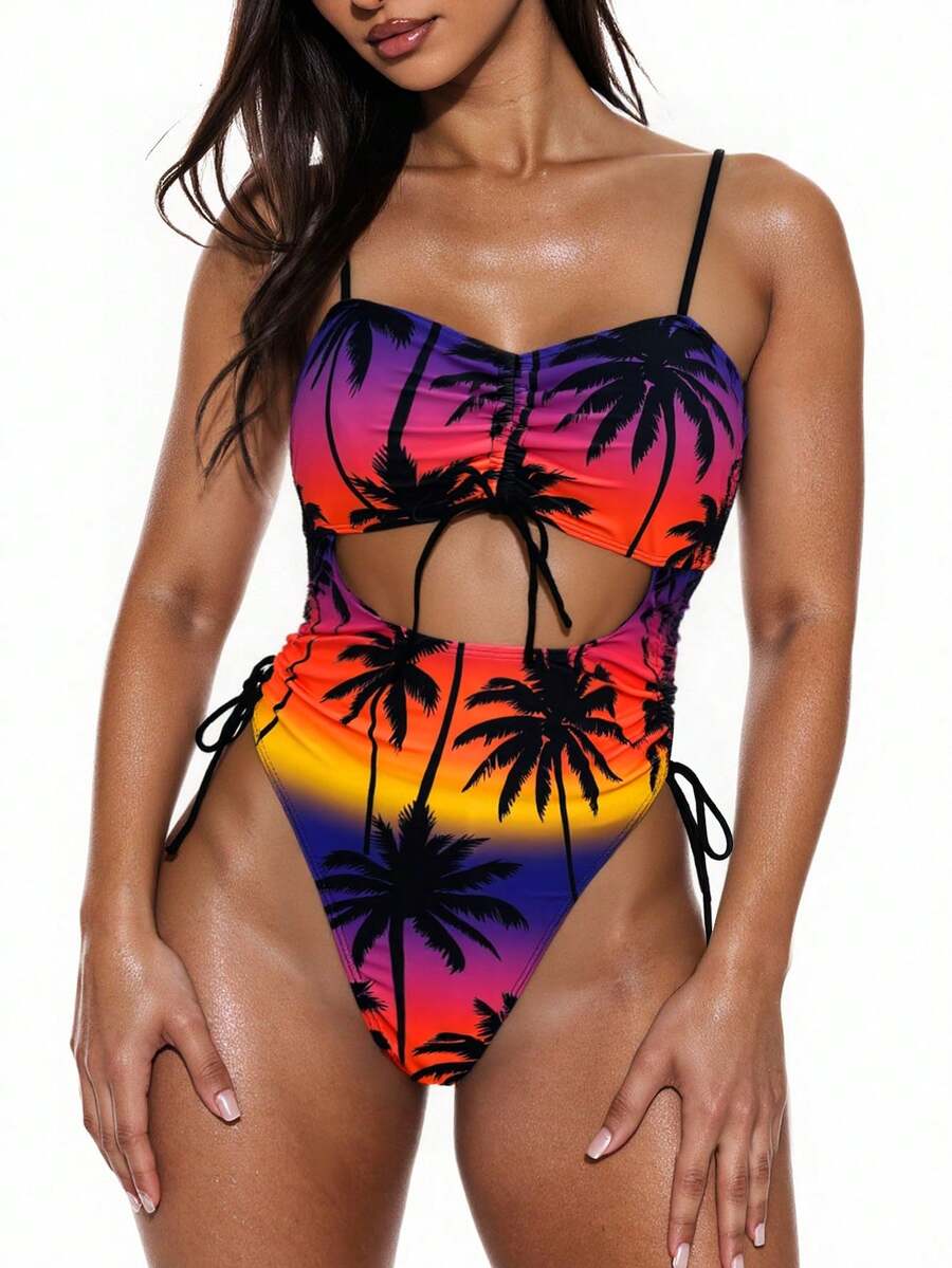 Oceva 2025 Women's Summer Beach Leopard Print Hollow One-Piece Swimsuit - Multicolor - View 1