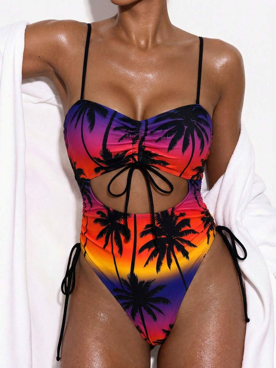 Oceva 2025 Women's Summer Beach Leopard Print Hollow One-Piece Swimsuit - Multicolor - View 1