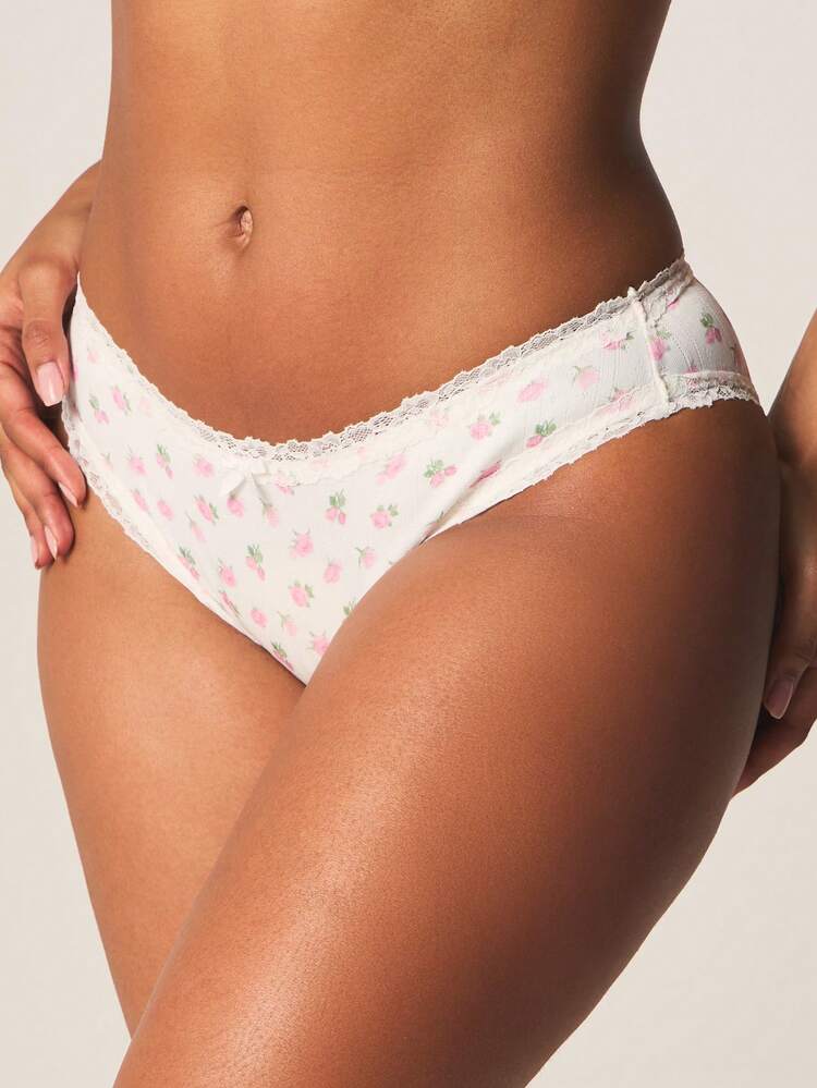 MISSGUIDED Spitzenbesatz Blume Muster Slip Feminine Unterwäsche mit zarter Rosenoptik und gezackten Kanten