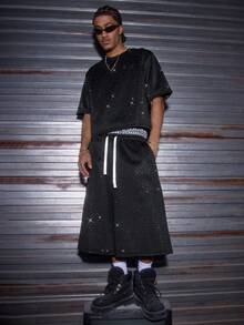 AXEPEAK Men's Hip Hop Fashion Short Sleeve T-Shirt Set - Black - View 6