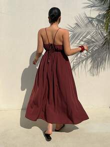 Dazy Plus 大码纯色吊带无袖优雅简约夏季睡裙邮轮装女式连衣裙 - 酒紅色 - 查看 2