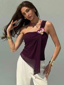 Aloruh Women's Vacation Style Ruched Bandeau Top, Romantic Purple Bohemian Fitted Pullover - Purple - View 4