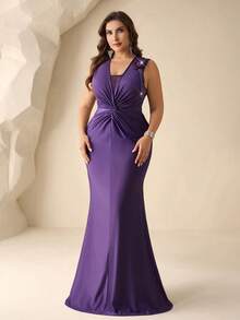 Coutiva Plus Size Women's Formal Party Evening Dress (Heavily Embellished) Purple Plus Size Dress Plus Size Evening Gown Curve Formal Evening Gown Curve Plus Formal Dress Bridesmaid Dress Plus Size  Graduation Ceremony, School Opening, Music Festival, Birthday Party, Wedding, Afternoon Tea Gathering, Ball - Purple - View 1