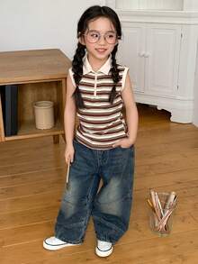 DAZY Girls (Small) Collared Knit Striped Fitted Vest - Multicolor - View 4