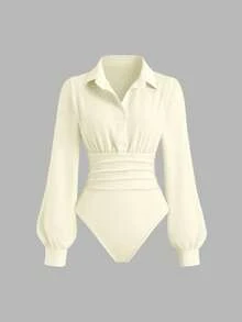 Sweetra Bộ đồ liền thân nữ phong cách retro gợi cảm, ôm sát tôn dáng, thanh lịch, cao cấp, thoải mái, đa năng và thời trang, màu trắng. - Màu be - Xem 3