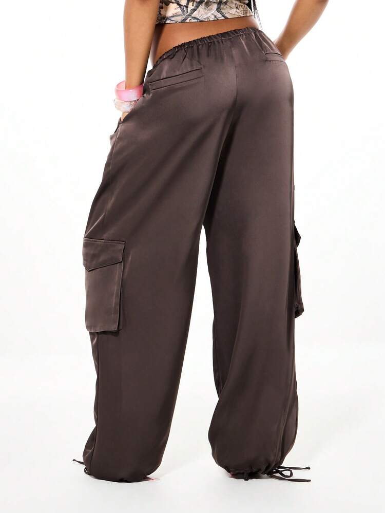 SUMWON WOMEN Satin Cargo Barrel Pants With Drawstring