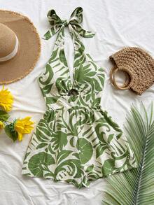 Soleia Women's Summer Vacation Casual Printed Halter Jumpsuit - Multicolor - View 4