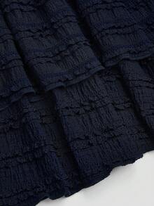 SHEIN CURVE+ Jupe mini Y2K à double volant, style décontracté et de villégiature, jupe bouffante de ballerine - Bleu marine - Voir 3