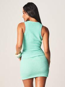 MISSGUIDED Mint Keyhole Cutout Textured Sleeveless Tank Top Summer Casual Bodycon Fitted Women's - Green - View 2