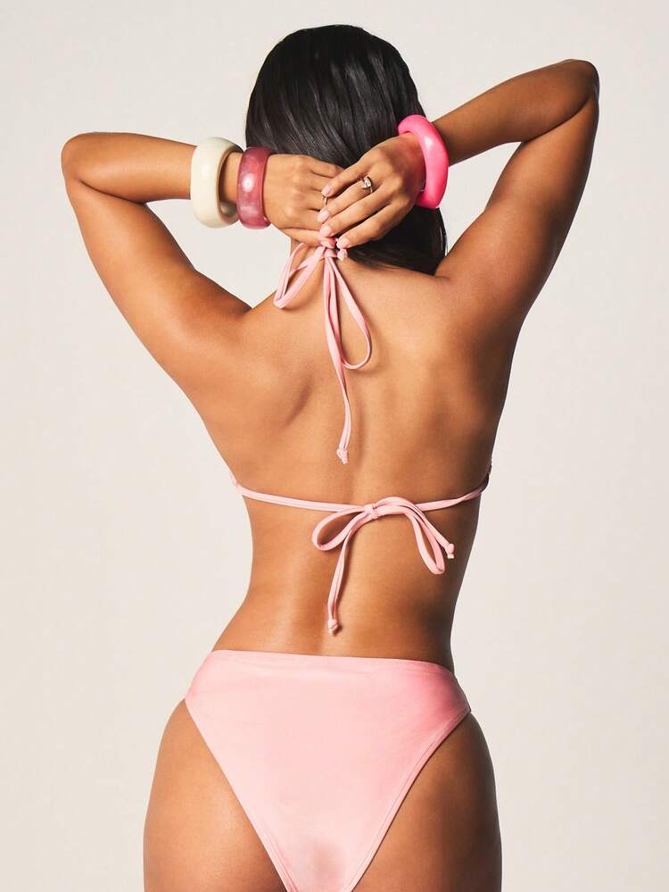 MISSGUIDED Muschel-verzierter Bikini-Set mit Bandeau-Oberteil und hochgeschnittenem Unterteil, Sommer Strand Zweiteiler Bademode
