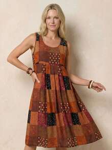 EMERY ROSE Women's Vacation Checkered & Paisley Print Sleeveless Woven Dress - Multicolor - View 1