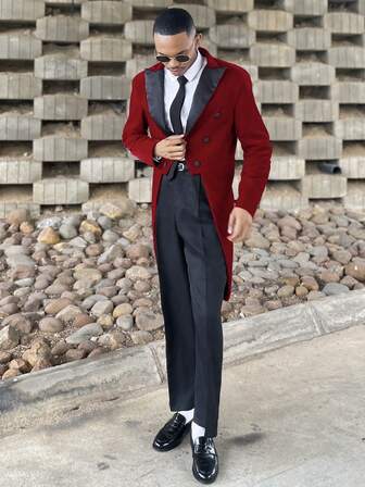 Ngobest Haus Ngobest Haus Men's Velvet Tailcoat, Formal Tuxedo Suit For Banquet, Wedding, Hosting