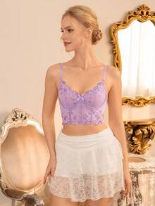 Myrelith Áo ngực có gọng kiểu Pháp lãng mạn với họa tiết thêu hoa và nơ dành cho nữ - Màu tím - Xem 4