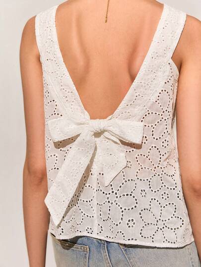 Poéselle 女士休闲度假风纯色露背蝴蝶结装饰无袖宽松上衣，夏季