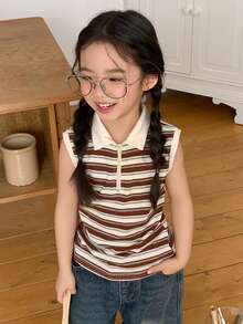 DAZY Girls (Small) Collared Knit Striped Fitted Vest - Multicolor - View 6