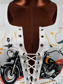 Mistrie Tie-Up Cropped Short Sleeve Printed T-Shirt, Summer - Multicolor - View 3