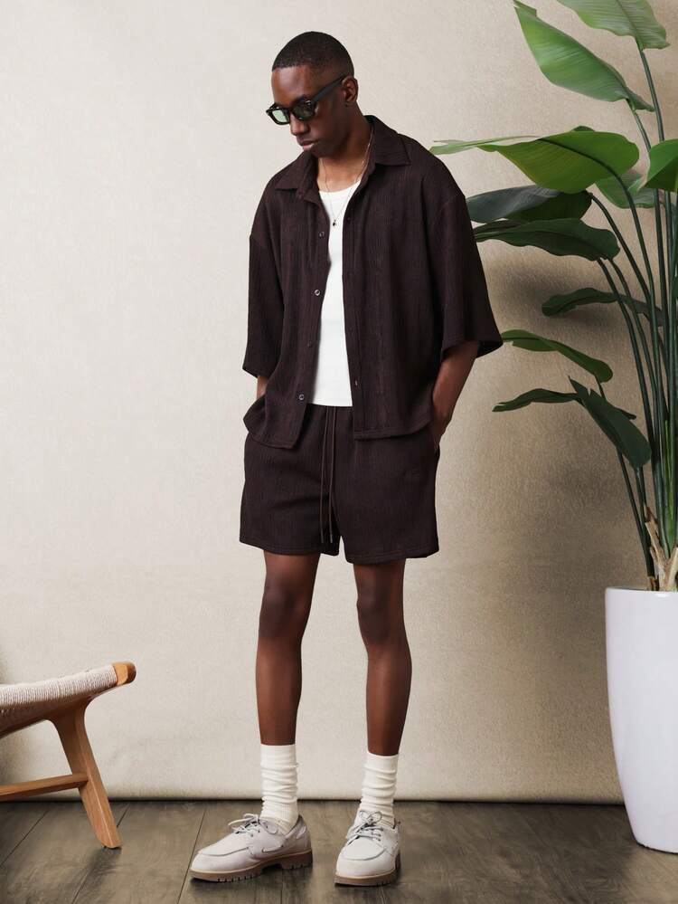 Ribbed Textured Shirt And Shorts Set