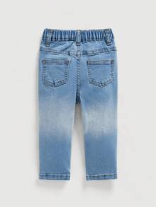 SHEIN Celana Jeans Slim Fit Bergaya untuk Bayi Laki-laki, Model Stonewashed, Sobek, Berumbai, Elastisitas Tinggi, Cocok untuk Pakaian Luar dan Sehari-hari Bayi di Musim Gugur/Musim Dingin - Light Wash - View 2
