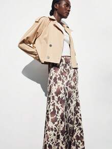 Maija 女士优雅时尚全印花半身裙 动物印花度假服 奶牛印花长裙 - 棕色 - 查看 11