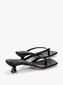 夏季新款女士纯色拖鞋，优雅度假鞋，休闲沙滩高跟凉鞋，时尚易穿高跟鞋，适合正装 - 黑色 - 查看 10