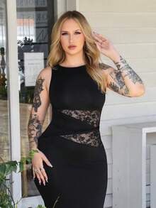 Arliah Women's Black Elegant Lace Stitching Sincere Long Dress,Elegant Women Dresses,Party Women Outfits,New Years Women Dress,Black Women Dresses,New Years Women Outfit,New Year Party Dress Summer Dresses For Women - Black - View 6