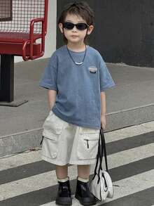 DAZY Young Boys Crew Neck Dropped Shoulder Short Sleeve Casual Loose T-Shirt - Blue - View 3