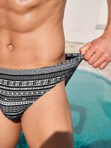 Manfinity KASUA 男士简约印花休闲泳裤 - 黑色 - 查看 5