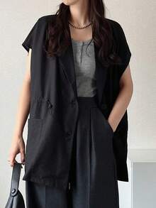 FRIFUL Women's Solid Color Drawstring Commuter Blazer - Black - View 5