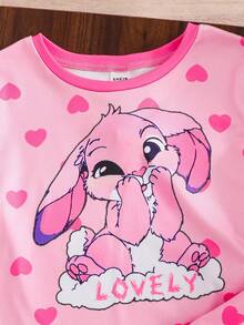 SHEIN Set de 2 piezas de pijama con camiseta de cuello redondo y pantalones con estampado de animales lindos para niña - Blanco y Negro - Ver 6