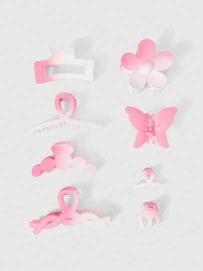 ROMWE Kawaii 8 件套渐变粉色时尚发夹，适合女士，春夏季，适合日常使用，也可作为送给女朋友的礼物，粉色配饰情人节发夹爪夹发夹发夹发夹发夹发夹，学校用品，学院秋冬花朵发饰，适合女士度假装扮