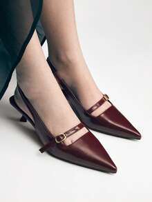 Mnmlis Damen Rückenfreie, bequeme Spitzschuh-Pumps mit 4,5cm Absatz, Berufsanzug passende Damenschuhe in Weinrot - Bordeaux - Übersicht 8