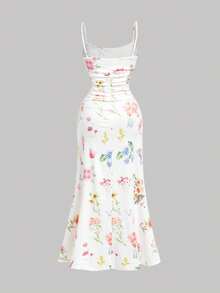 SHEIN MOD Bộ đồ ngủ hai mảnh cỡ lớn in họa tiết hoa và dây leo nhiều màu sắc, kiểu dáng midi, màu be, chất liệu ren móc, thích hợp cho kỳ nghỉ lãng mạn. - Nhiều màu - Xem 8