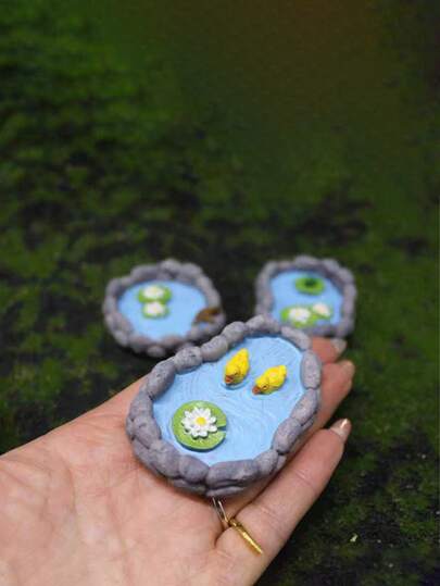 Zazumi 1件/3件套微型景观人造假山小池塘装饰树脂工艺场景配件装饰品，包括鸭子、青蛙、乌龟，非常适合玩耍、复活节、复活节礼物、微型物品。