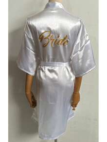 Wedding Party BathRobe With Golden Letters Kimono Pajamas Bridesmaid Robe Dressing Gown, Suitable For Bride, Bridesmaids, Vacation, Party, Birthday - Multicolor - View 4