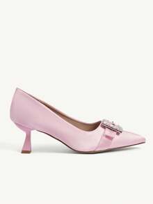 CUCCOO CHICEST 女士纯色尖头水钻装饰优雅高跟鞋 - 粉色沙丁料 - 查看 8